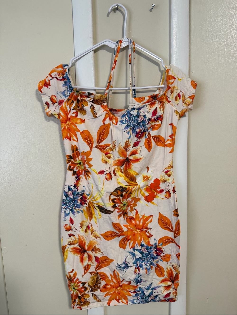 Guess Cream Mini Dress with Orange & Blue Floral Print